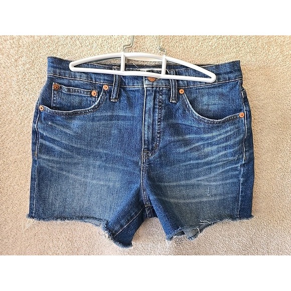 Madewell High-Rise Denim Shorts in Glenoaks Wash Rough Hem Cutoff Size 27 - Picture 2 of 16